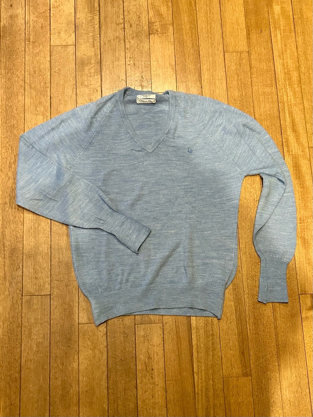 Dior Men's Light Blue V-Neck Sweater